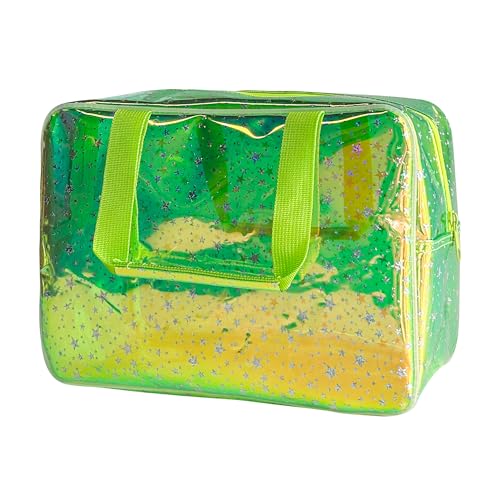 Holographic green Clear Star Large Cosmetic Bag and TPU Travel Pouch with Handle,Durable Material,Zipper Design-Ideal for Makeup,Travel Essentials (Holographic green+stars) - color: Holographic green+stars