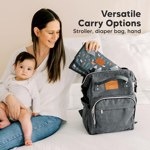 KeaBabies Portable Diaper Changing Pad, Travel, Car - Large Waterproof Baby Changing Mat, Wipeable, Padded, On The Go Travel Diaper Clutch Bag, Easy to Use Pockets for Newborn Essentials (Woods) - color: Woods