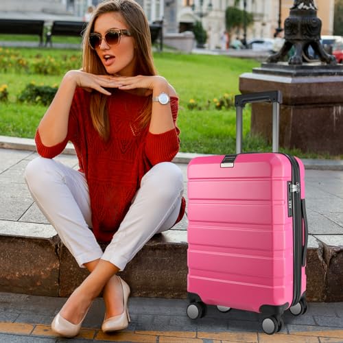 KROSER Hardside Expandable Carry On Luggage with Spinner Wheels & Built-in TSA Lock, Durable Suitcase Rolling Luggage with USB Port, Carry-On 20-Inch Magenta - color: Magenta