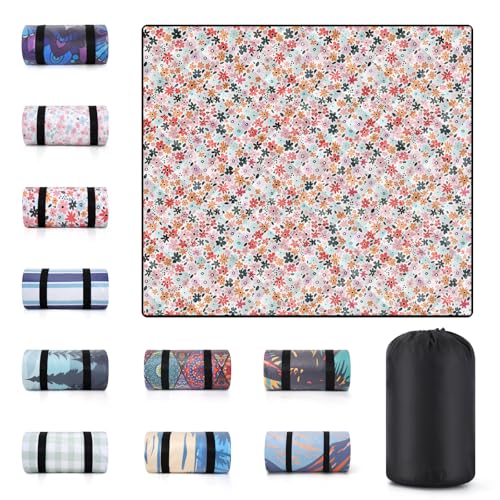 60x80" Picnic Blankets Outdoor Beach Blanket Water Sand Resistant Folding Grass Lawn Concert Park Yard Sitting Mats Backpack Motorhome Rv Camping Essential Campers Patio Garden Gifts Things - color: Multicolored Flowers, size: 6'8" x 5' (Rectangular)