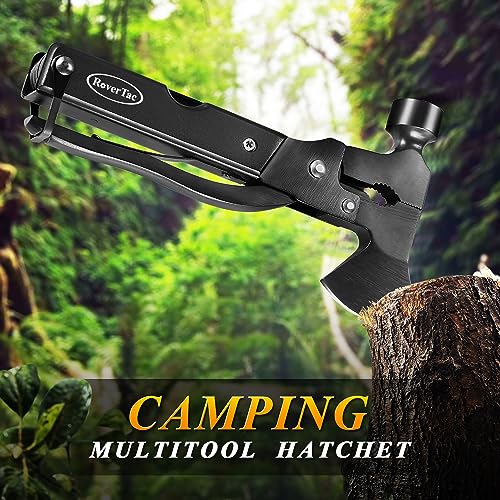 RoverTac 14-in-1 Multitool Camping Axe – Multi Tool with Knife, Hammer, Saw, Screwdrivers, Bottle Opener – Camping Tool with Sheath – Tool Gifts for Men, Dad, Husband, and Outdoor Enthusiasts. - color: Black
