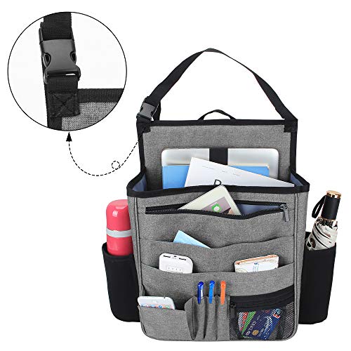 LUXJA Car Front Seat Organizer with Laptop and Tablet Storage Pockets, Car Seat Organizer with Back Adjustable Straps, Gray - color: Gray
