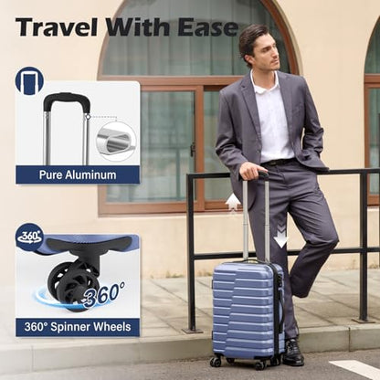 Coolife Carry On Luggage Airline Approved with Spinner Wheels, Hard Shell Suitcase TSA Lock Lightweight Travel Luggage 20-inch,Blue - color: blue, size: Small(20in)