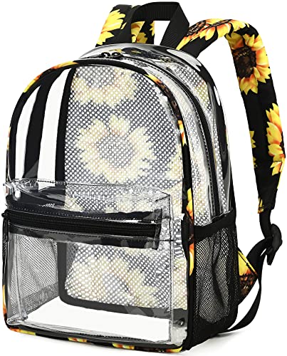 BTOOP Clear Mini Backpack for Stadium Events 12x12x6 Small Transparent Backpacks Plastic See Through Clear Bag for Concerts Work Festival Security Travel - color: Sunflower, size: 12'' H-Mini