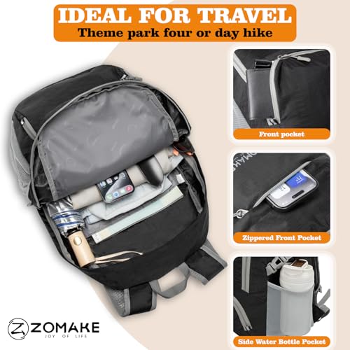 ZOMAKE Lightweight Packable Backpack 30L, Foldable Hiking Backpacks Water Resistant Compact Folding Daypack for Travel(Pure Black) - color: Pure Black