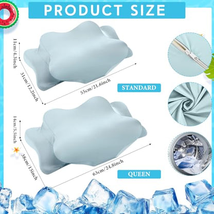 Hahafelt Cooling Cervical Neck Pillowcase Cover (Only Pillow Case) Ergonomic Pillowcase with Zipper Breathable Contour Pillow Cover for Side Back Stomach Sleepers (Haze Blue,Queen Size) - color: Haze Blue, size: Queen