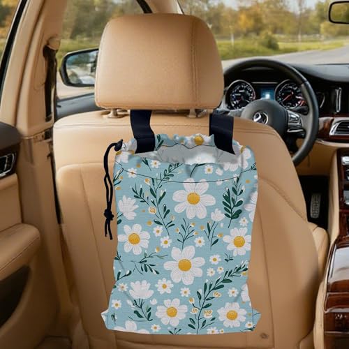 Blooming Flowers Car Trash Bag, Hanging Drawstring Car Garbage Bag,Canvas Car Back Seat Organizer with Adjustable Buckle for Men and Women - color: Blooming Flowers