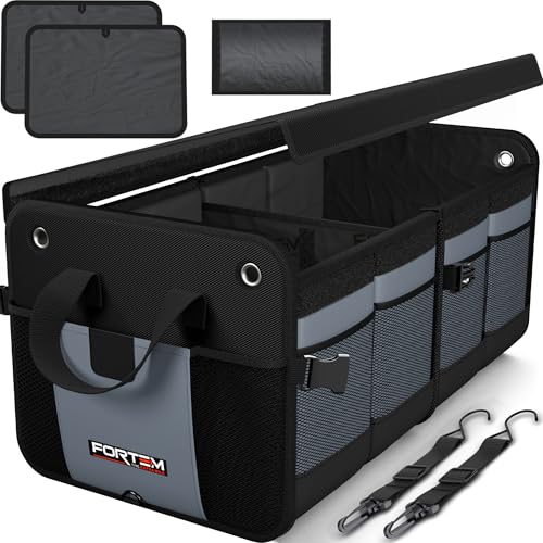 FORTEM Trunk Organizer For SUV Car Organizer and Storage, Multi-Compartment Storage Bag Car Accessories for Women Men, Perfect Christmas Gifts, 1680D Oxford, Non Slip Bottom, Straps, Soft Cover (50L) - color: Grey, size: Standard (50L)