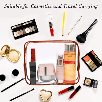 APREUTY Clear Makeup Bags, TSA Approved 6Pcs Cosmetic Makeup Bags Set Clear PVC w/Zipper Handle Portable Travel Luggage Pouch Airport Airline Bags Bathroom (Coffee) - color: Coffee-6PCS(Large+Medium+Small)