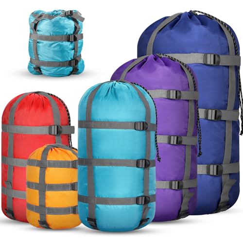 5 Pack Compression Stuff Sack 5 Assorted Size Sleeping Bag Stuff Sack Ultralight Sleeping Bag Cover Space Saving Gear for Travel Outdoor Camping Hiking Backpacking - color: Bright Color