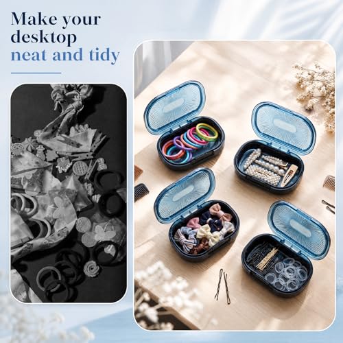 Kigley 4 Pcs Hair Tie Container Small Portable Travel Cotton Swab Holder Dispenser with Lid Plastic Box Storage Containers for Small Items, 3.94 x 2.76 Inch (Blue) - color: Blue