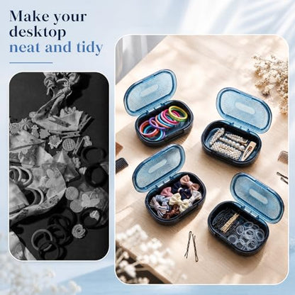 Kigley 4 Pcs Hair Tie Container Small Portable Travel Cotton Swab Holder Dispenser with Lid Plastic Box Storage Containers for Small Items, 3.94 x 2.76 Inch (Blue) - color: Blue