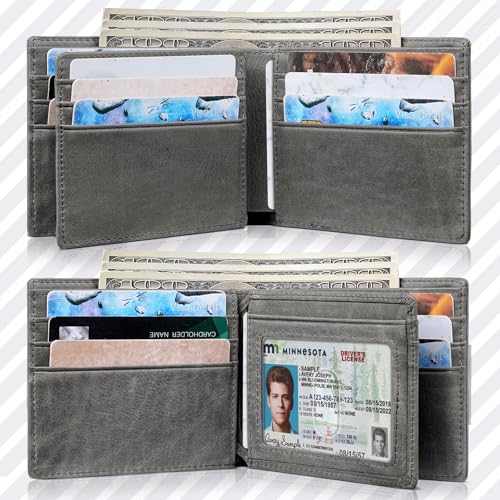 Artpaxy Mens Wallet Bifold Genuine Leather RFID Blocking Wallet for Men with 1 ID Windows 13 Card Holders 2 cash pockets 1 Gift Box - color: Dark Gray