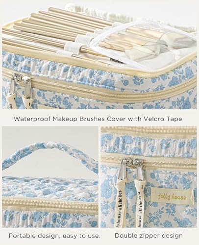 HBselect 2Pcs Travel Makeup Bag, Large Cotton Quilted Makeup Bag Cosmetic Bag Cute Make up Bag Toiletry Bags for Women Girls - color: 2PCS-FLOWER1