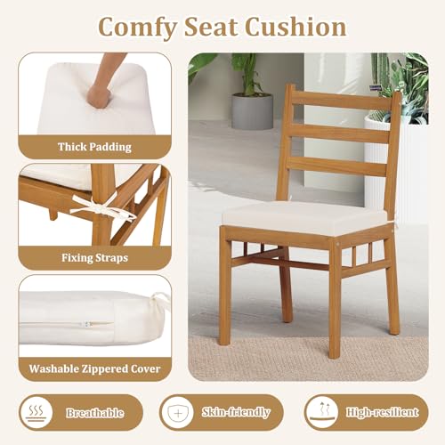 Tangkula 7 Pieces Patio Acacia Wood Dining Set, Outdoor Heavy Duty Rectangular Table with 1.97” Umbrella Hole and 6 Cushioned Chairs, for Deck, Garden and Backyard - size: 7 pieces