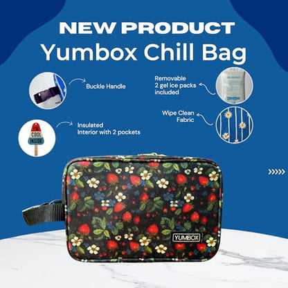 Yumbox Chill Snack Bag includes 2 Removable Gel Ice Packs, Freezable Cooler Bag for School Lunch, Work, Pre-school, Foldable, Spacious, Lightweight Strawberry Fields Print - color: Strawberries