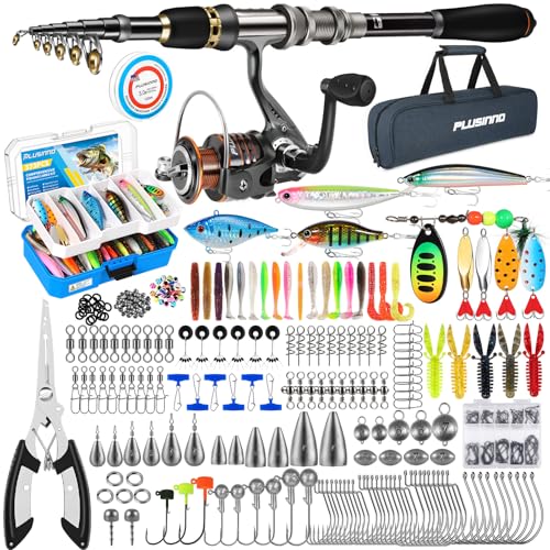 PLUSINNO Fishing Rod, Telescopic Fishing Rod and Reel Combo, Collapsible Travel Fishing Pole Rod Starter Kit, Carbon Fiber Fishing Rods and 12 +1 Bearings Stainless Steel, Fishing Gifts for Men Adults - color: Rod Combo & 137 Tackle Kit, size: 2.1m 6.89ft