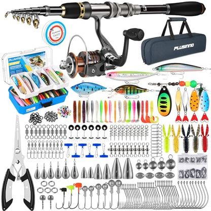 PLUSINNO Fishing Rod, Telescopic Fishing Rod and Reel Combo, Collapsible Travel Fishing Pole Rod Starter Kit, Carbon Fiber Fishing Rods and 12 +1 Bearings Stainless Steel, Fishing Gifts for Men Adults - color: Rod Combo & 137 Tackle Kit, size: 2.1m 6.89ft