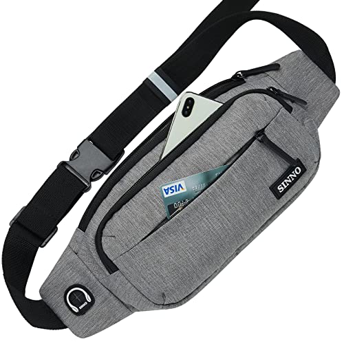 SINNO Large Crossbody Fanny Pack for Women Men Belt Bag With 4-Zipper Pockets for Travel Running Hiking Workout Dog Walking Outdoors Sport Fishing Waist Pack Bag Carrying All Phones - color: Grey(4 Zipper Pockets)