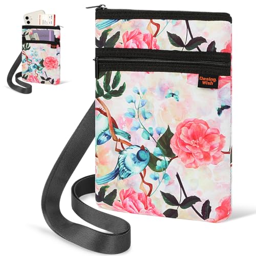 Neoprene Passport Holder Bag for Men Women Passport Pouch for Family Travel with Adjustable Shoulder Strap Travel Passport Case Bag - Rose - color: No RFID Blocking, Rose