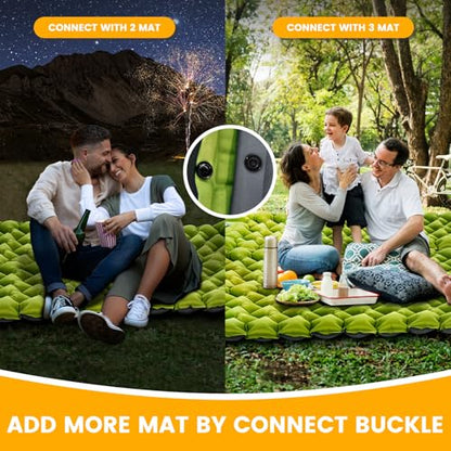 Ultralight Camping Sleeping Pad with Built-in Pillow & Foot Pump, Compact Inflatable Air Mattress for Backpacking, Hiking, Tent, Travel Camp & Outdoor Adventures - color: Green+grey