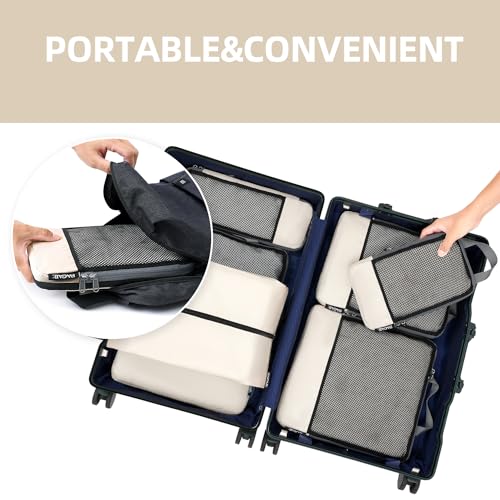 BAGAIL 4 Set/6 Set/8 Set Compression Packing Cubes Travel Accessories Expandable Packing Organizers (Half Mesh, 6-Beige) - color: 6-Beige, style: Half Mesh
