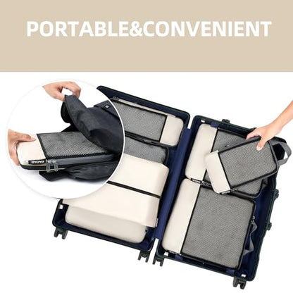 BAGAIL 4 Set/6 Set/8 Set Compression Packing Cubes Travel Accessories Expandable Packing Organizers (Half Mesh, 6-Beige) - color: 6-Beige, style: Half Mesh