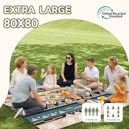 Genovega Waterproof Picnic Blanket Outdoor Camping Beach Mat Rug Extra Large Foldable Car Essential Roadtrip Gadget Accessories Glamping Tent Gear Must Haves Hiking Stuff Backpacking Necessities Gift - color: Boho Green
