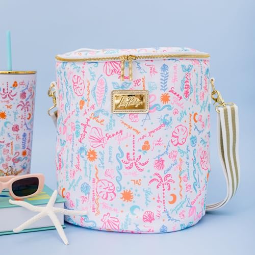 Lilly Pulitzer Insulated Soft Cylinder Beach Cooler with Adjustable/Removable Strap and Double Zipper Close (Summer Serenade)