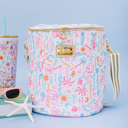 Lilly Pulitzer Insulated Soft Cylinder Beach Cooler with Adjustable/Removable Strap and Double Zipper Close (Summer Serenade)