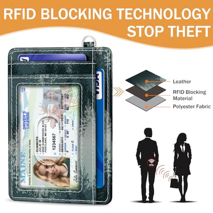 Yonlevres Credit Card Holder Slim Wallet, Forest RFID Wallet Women Front Pocket Small Card Holder, Travel Cute Funny Thin Card Case ID Window PU Leather RFID Blocking Card Organizer Gifts Girls Ladies - color: Forest