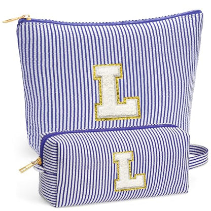 Travel Makeup Bag Organizer - Travel Essentials, Initial Travel Toiletry Bag with Zipper | Small Makeup Bag for Purse Cute Blue Stuff Birthday Gifts for Women Mom Daughter, Blue Letter L - color: Blue, style: L