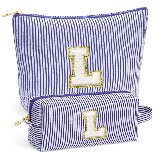 Travel Makeup Bag Organizer - Travel Essentials, Initial Travel Toiletry Bag with Zipper | Small Makeup Bag for Purse Cute Blue Stuff Birthday Gifts for Women Mom Daughter, Blue Letter L - color: Blue, style: L