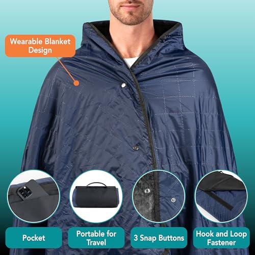 SUN CUBE Large Waterproof Camping Blanket, Fleece Quilted Stadium Blanket for Cold Weather, Windproof Foldable Outdoor Blanket Mat for Picnic, Beach, Pets, Car, 60x80in - color: Navy Blue/Grey Fleece