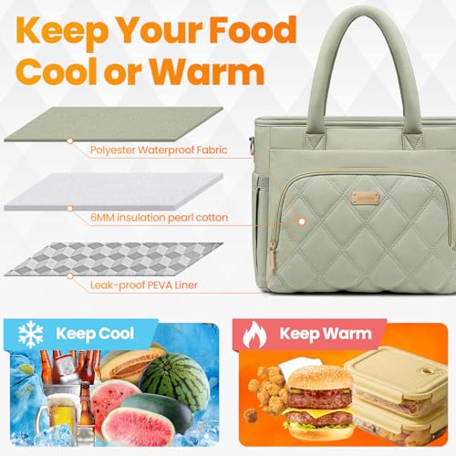 Artelaris Lunch Bag Women, Adult Insulated Lunch Box, Leakproof Lunch Cooler Bag, Reusable Large Lunch Cooler for Work, Picnic, Travel (Green) - color: Green