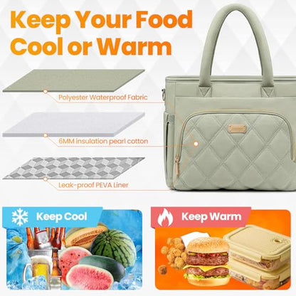 Artelaris Lunch Bag Women, Adult Insulated Lunch Box, Leakproof Lunch Cooler Bag, Reusable Large Lunch Cooler for Work, Picnic, Travel (Green) - color: Green