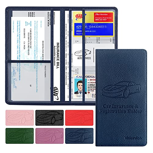 Valardoh Premium Car Registration and Insurance Card Holder, Car Document Holder for Cards, Driver License & other Essential Documents (Deep Blue) - color: Deep Blue