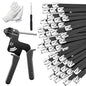 150 PCS 11.8 Inch Black Galvanized Steel Cable Ties Kit with Cable Tie Gun, Screwdriver and Protective Gloves, Heavy Duty 304 Metal Zip Ties Complete Tool Set for Industrial, Automotive, Fence Use - color: Black, size: 150PCS 1.81x11.8 Inch
