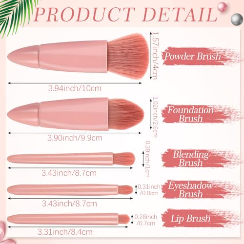 Funnymoom 12 Set Travel Makeup Brush Set Bulk with Mirror Mini Travel Makeup Brushes Thank You Cards and Organza Bag Bridesmaid Gift for Bachelorette Party Gift Wedding(Pink)