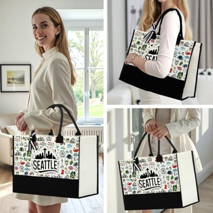 Seattle Italy Chicago New York Las Vegas Paris Gifts for Women Canvas Tote Bag Mother's Day Gifts for Women - color: Seattle