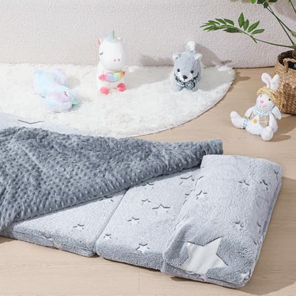 Preschool Nap Mat with Pillow and Blanket, 21" x 50" Glow Sleeping Bag Toddler Nap Mat for Daycare Kids, 2" Thick All in one Foldable Floor Mattress for Girl Boys - style: Star Pattern