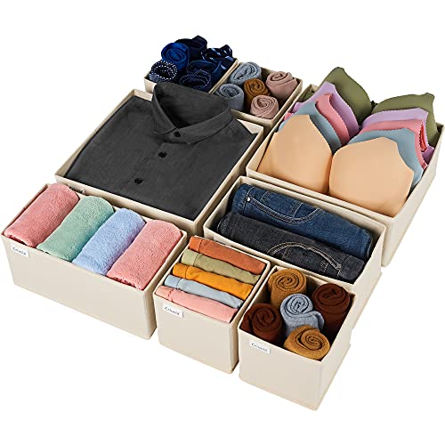 Criusia Drawer Organizer Clothes, 8 Pack Underwear Drawer Organizer, Foldable Cloth Storage Box Closet Organizers and Storage for Clothes, Socks, Scarves, Ties (Beige) - color: Beige, size: 8 Pack
