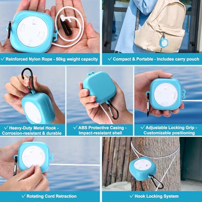 6 Pack Fodable Travel Hangers with Clips & Adjustable Clothesline, Portable Collapsible Hangers with Storage Bag for Suitcase, Hotel, RV, Cruise Essentials Set (Blue) - color: Blue