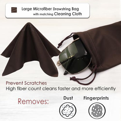 MyEyeglassCase® Large Hard Sunglasses Case | fits Large curved Sunglasses, with microfiber bag and cleaning cloth - color: Camel Bronze