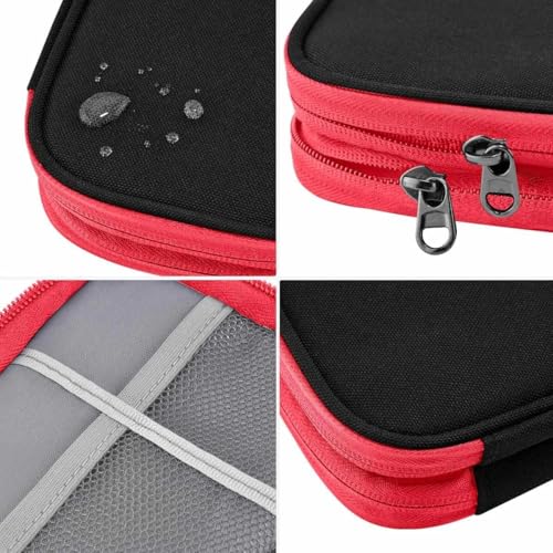 ZINMARK Portable Cable Organizer Case,Travel Pouch with Double-Layer Storage for Cables,Chargers,Earbuds & Phone,Black Red– Small Size - color: Black Red