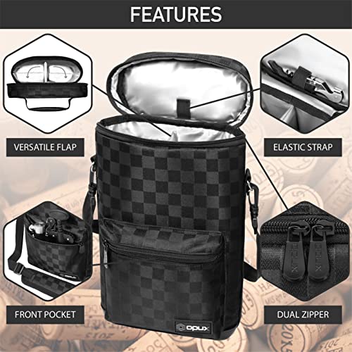 opux Wine Bag 2 Bottle Wine Tote Carrier, Insulated Wine Cooler Bag for Travel Picnic, Leakproof Portable Bottle Padded Case, Wine Gifts For Women Men Wine Lovers Christmas, Black - color: Black