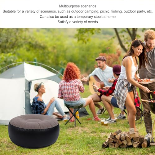 ZJchao Ultra Light Inflatable Flocked Ottoman Compact Round Footrest for Camping Travel Outdoor Lounging - color: Brown
