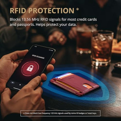 Buffway Slim Minimalist Front Pocket RFID Blocking Leather Wallets for Men and Women - Alaska Cherry - color: Alaska Cherry