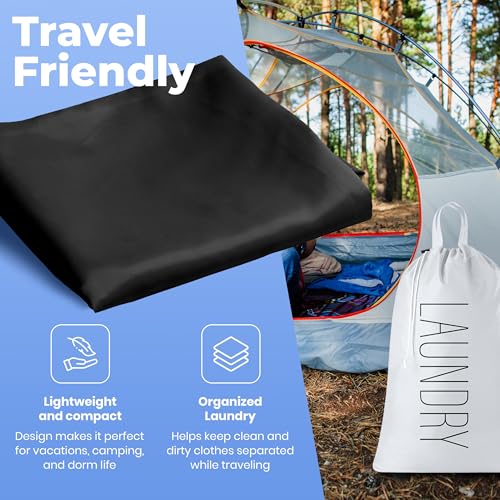 Extra Large Travel Laundry Bag - 2-Pack Fun Print Design Bags for Dirty Clothes - Durable Water-Resistant Fabric - Sturdy Drawstring Closure (Black-White | Laundry) - color: Black-white | Laundry
