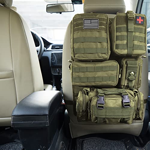 Universal Tactical Car Seat Back Organizer Bag Tactical Molle Vehicle Organizers Panel Vehicle Protector Organizers with 5 Detachable Pouches for Car Truck Ford Jeep (Army green) - color: Army green